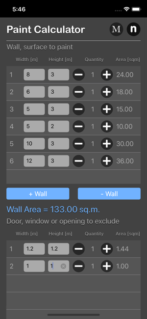 Paint Calculator Plus iOS App for iPhone and iPad