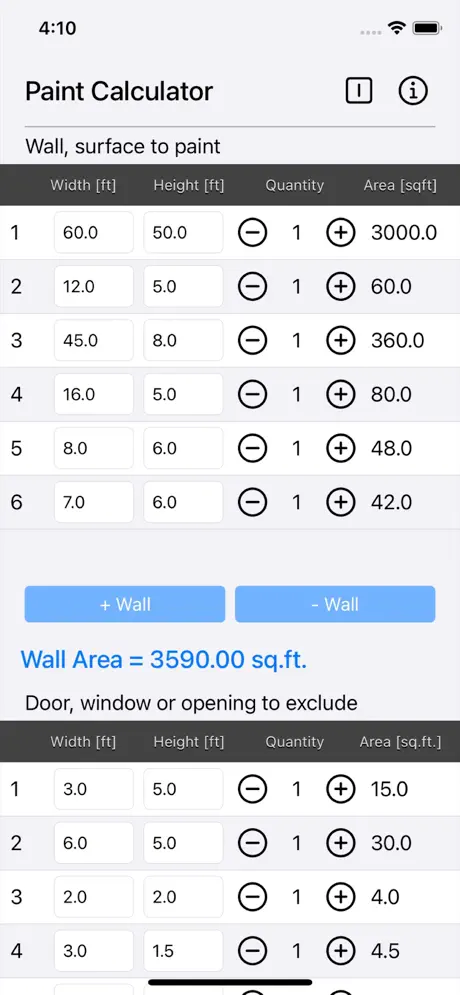 Paint_Calculator_Plus iOS App Screenshot 1