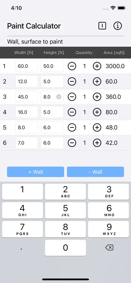 Paint_Calculator_Plus iOS App Screenshot 3