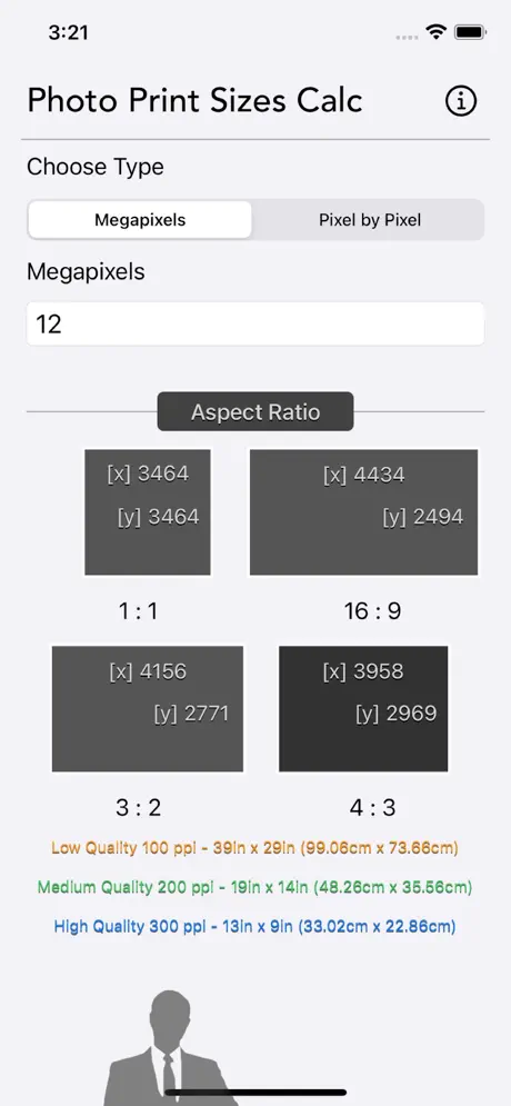 Photo_Print_Sizes_Calculator iOS App Screenshot 1