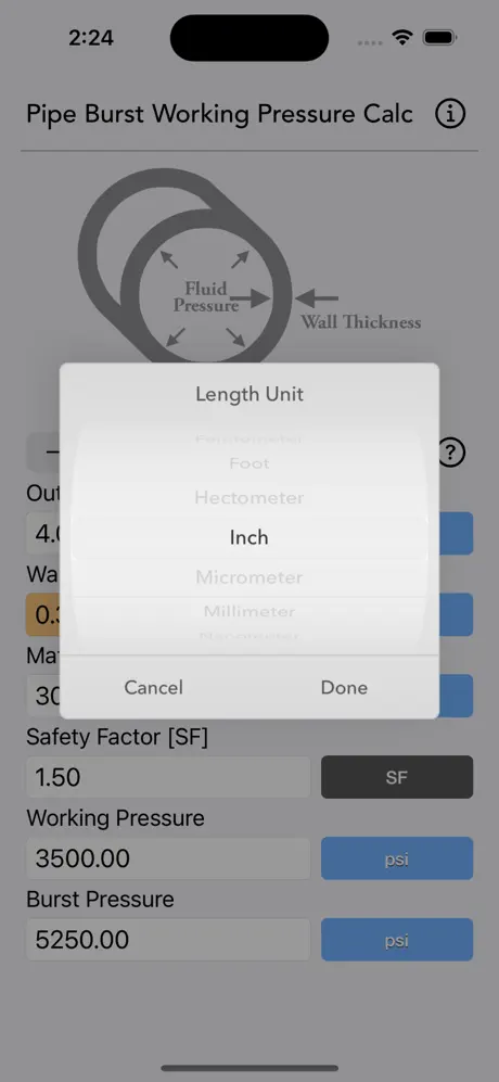 Pipe_Working_Pressure_Calc iOS App Screenshot 2