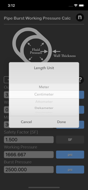 Pipe Working Pressure Calc iOS App for iPhone and iPad