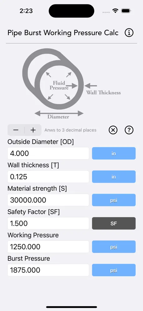 Pipe_Working_Pressure_Calc iOS App Screenshot 3