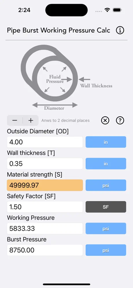 Pipe_Working_Pressure_Calc iOS App Screenshot 4