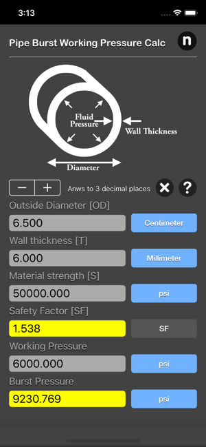 Pipe Working Pressure Calc iOS App for iPhone and iPad