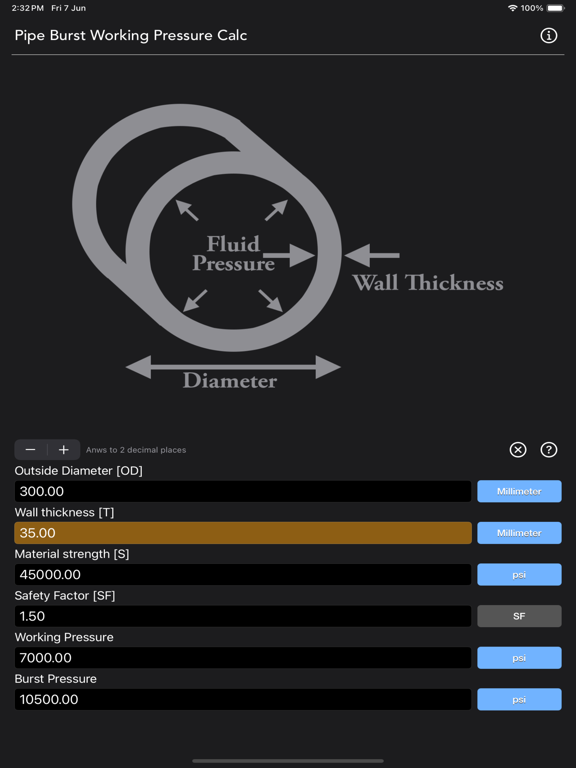 Pipe_Working_Pressure_Calc iPadOS App Screenshot 10