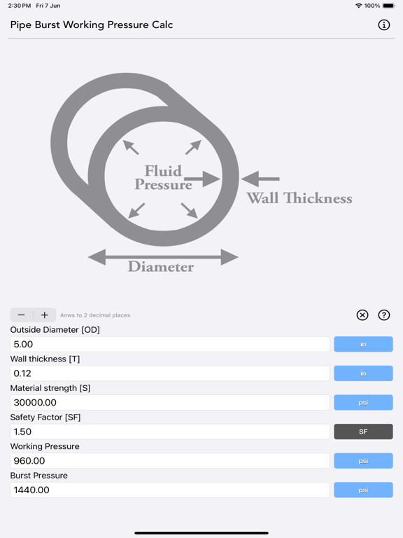 Pipe_Working_Pressure_Calc iPadOS App Screenshot 3