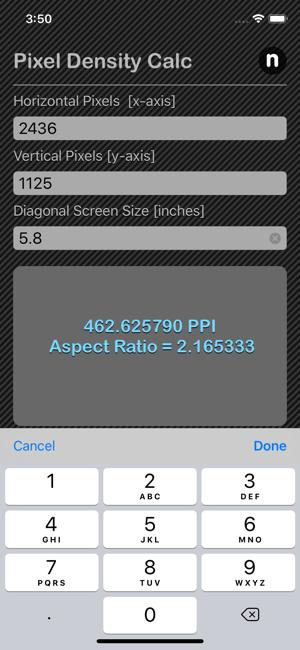 Pixel Density Calc iOS App for iPhone and iPad