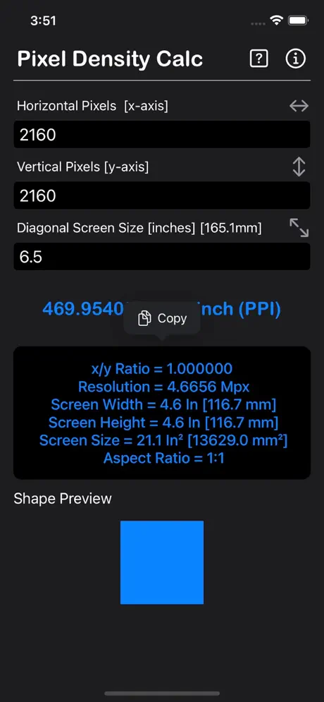 Pixel_Density_Calculator iOS App Screenshot 3