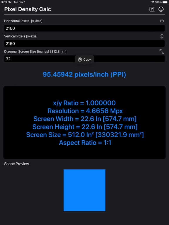 Pixel_Density_Calculator iPadOS App Screenshot 3