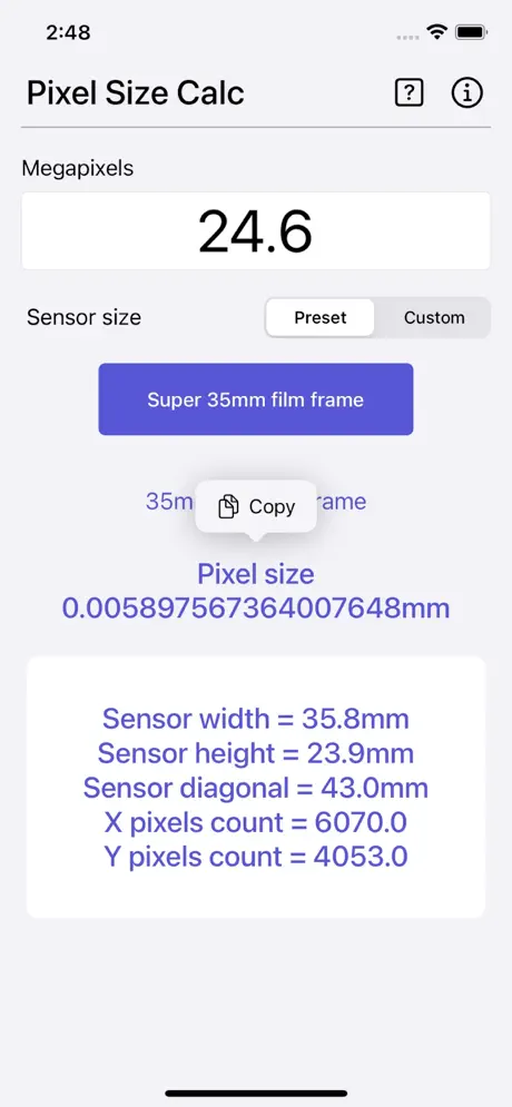 Pixel_Size_Calculator iOS App Screenshot 3