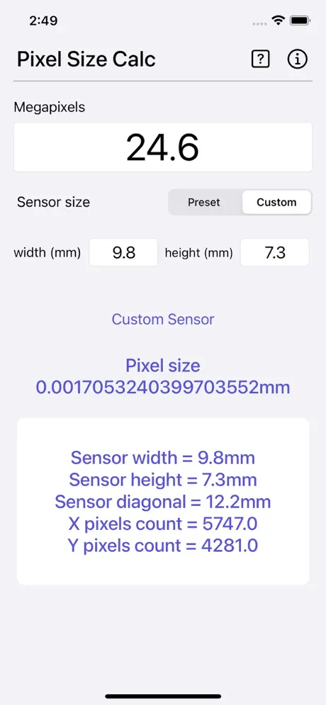 Pixel_Size_Calculator iOS App Screenshot 4