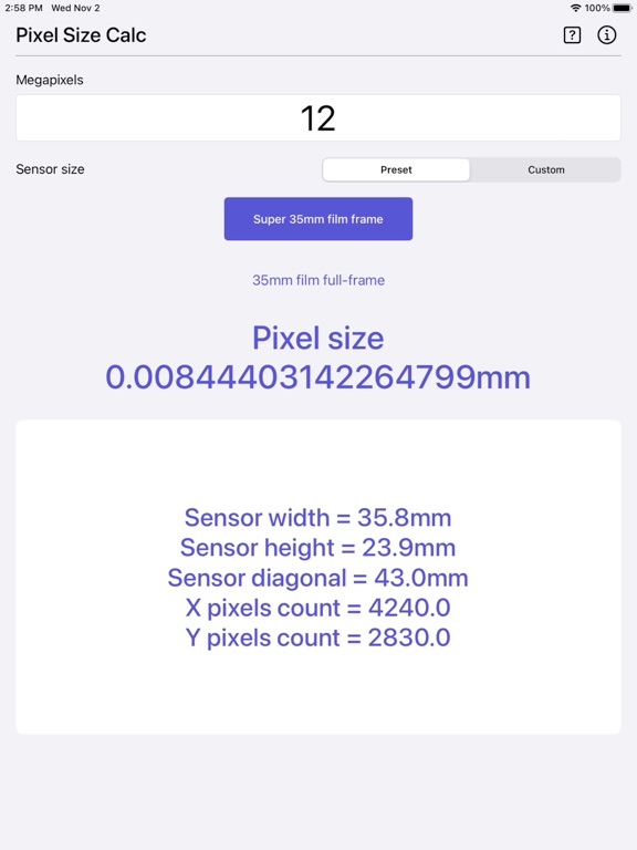 Pixel_Size_Calculator iPadOS App Screenshot 1