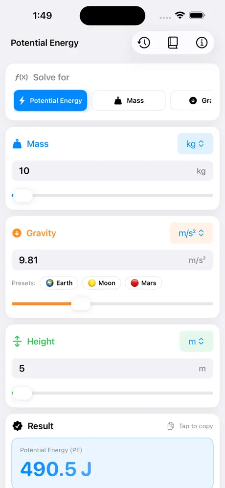 Potential_Energy_Calculator iOS App Screenshot 1