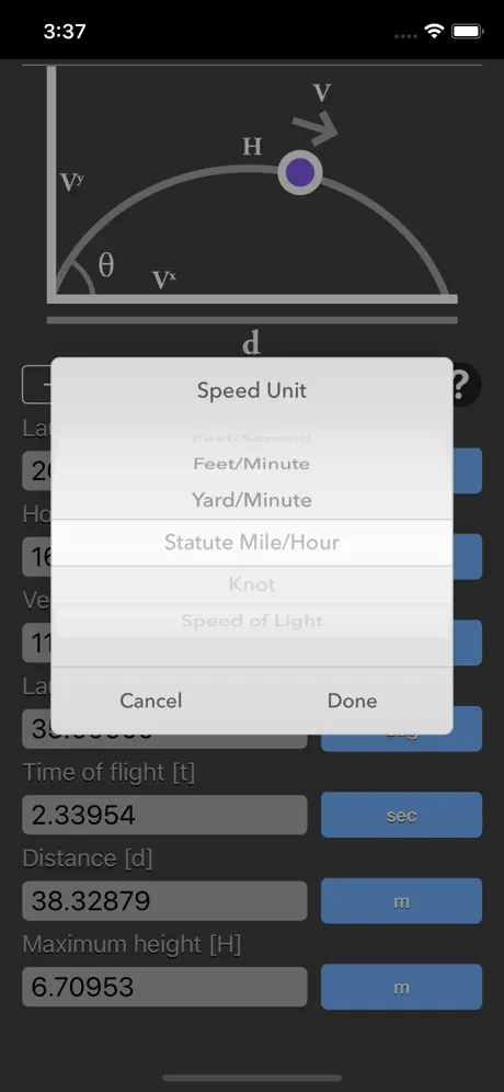 Projectile_Motion_Calc iOS App Screenshot 4