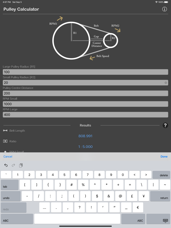 Pulley_Calculator iPadOS App Screenshot 2