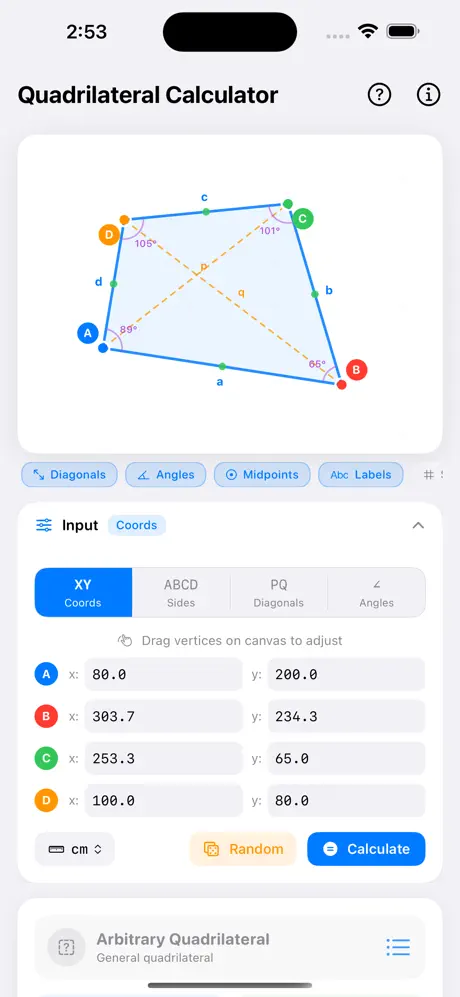 Quadrilateral_Calculator iOS App Screenshot 1
