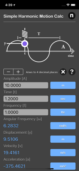Simple Harmonic Motion Calc iOS App for iPhone and iPad