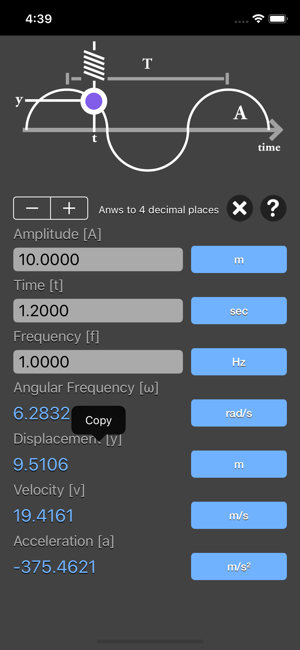 Simple Harmonic Motion Calc iOS App for iPhone and iPad