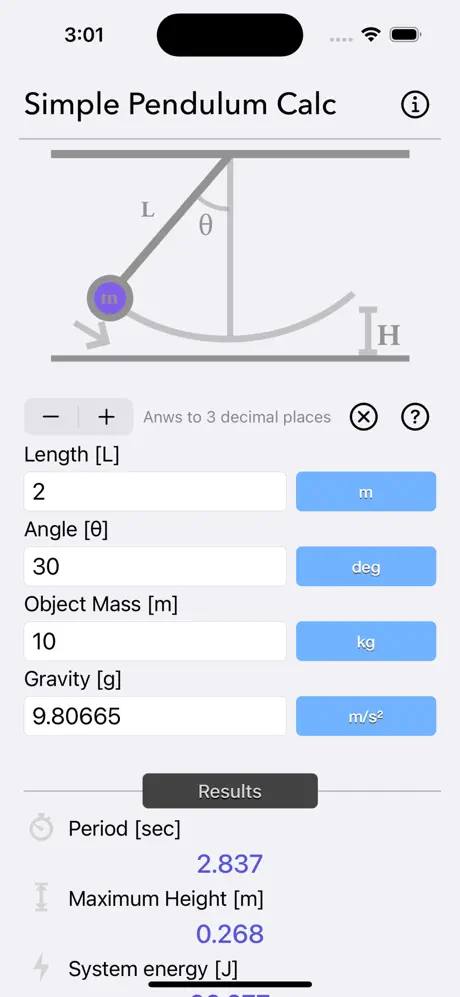 Simple_Pendulum_Calculator iOS App Screenshot 1