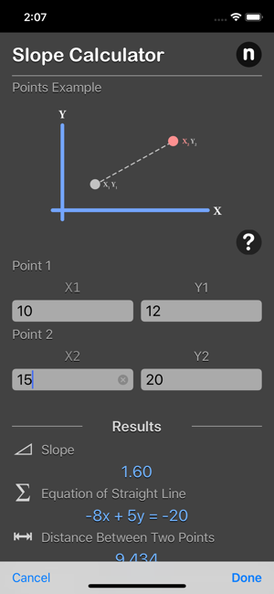 Slope Calculator Plus iOS App for iPhone and iPad