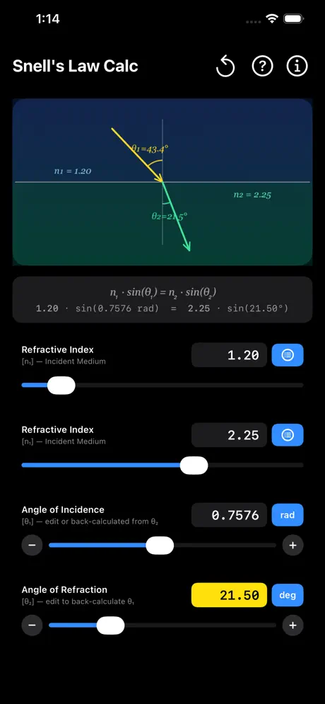 Snell_s_Law_Calculator iOS App Screenshot 6