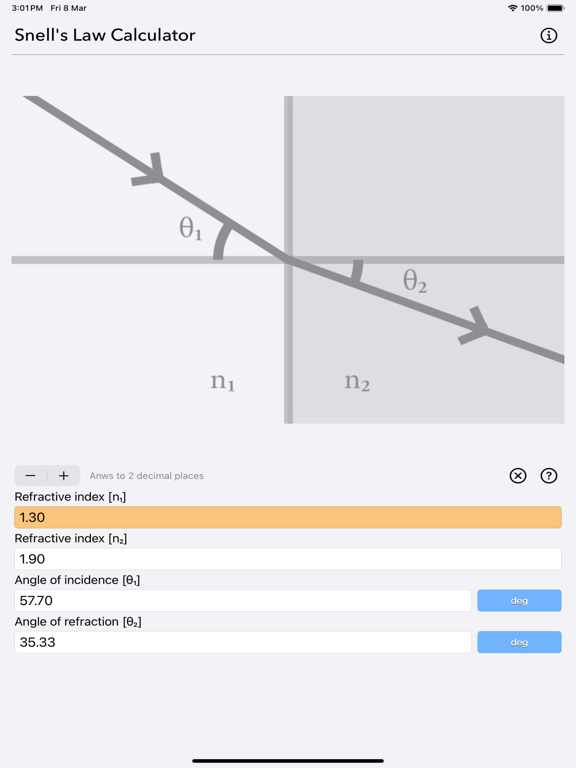 Snell_s_Law_Calculator iPadOS App Screenshot 1