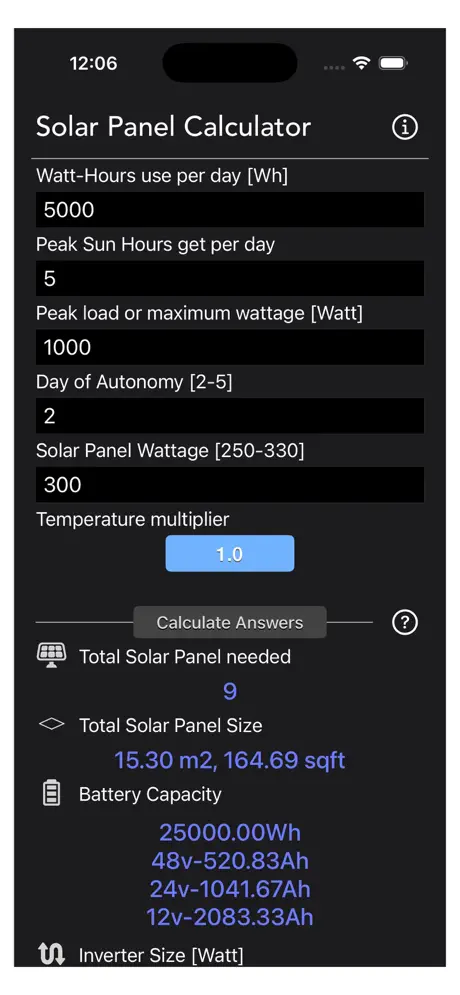 Solar_Panel_Calculator_Plus iOS App Screenshot 1