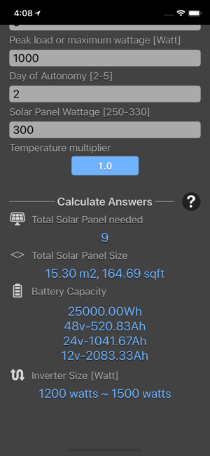 Solar Panel Calculator Plus iOS App for iPhone and iPad