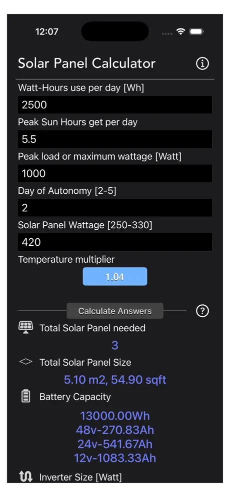 Solar_Panel_Calculator_Plus iOS App Screenshot 5