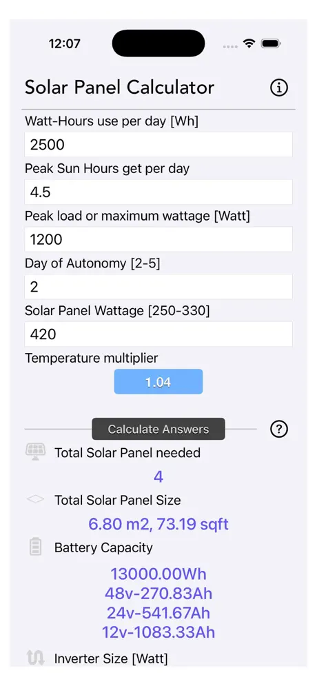 Solar_Panel_Calculator_Plus iOS App Screenshot 6