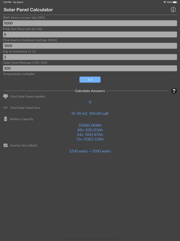 Solar_Panel_Calculator_Plus iPadOS App Screenshot 1