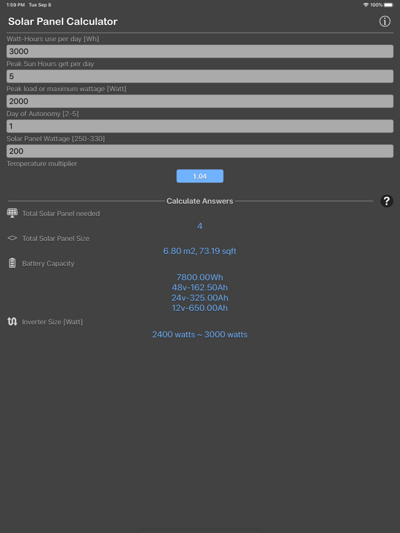 Solar_Panel_Calculator_Plus iPadOS App Screenshot 4