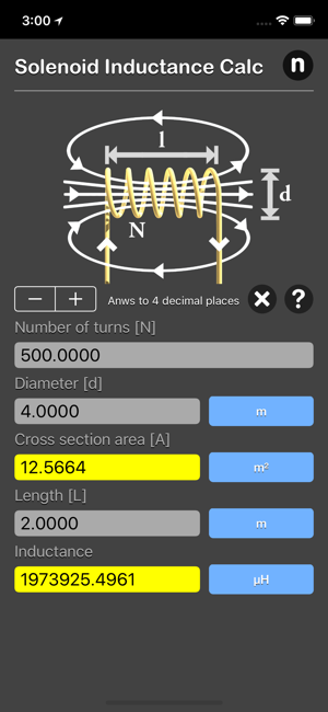 Solenoid Inductance Calculator iOS App for iPhone and iPad