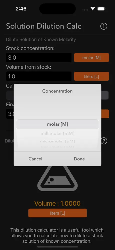Solution_Dilution_Calculator iOS App Screenshot 2