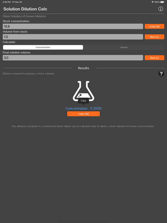 Solution_Dilution_Calculator iPadOS App Screenshot 2