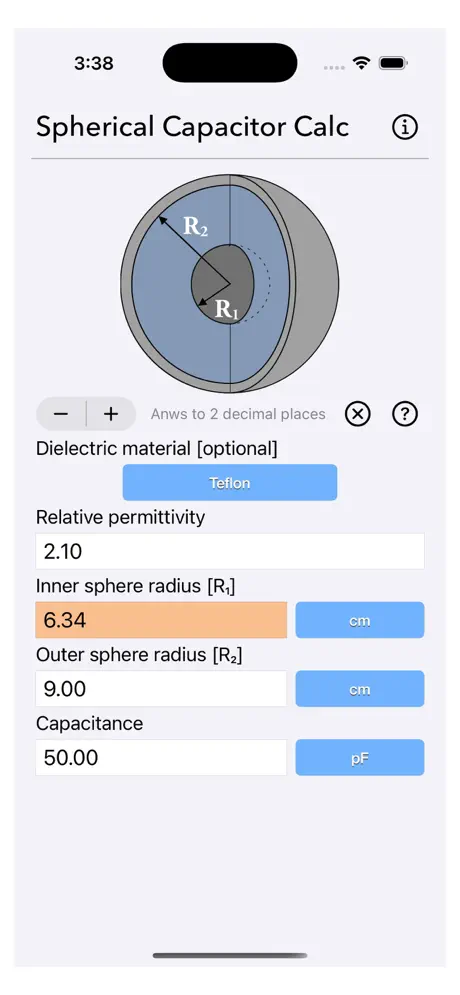 Spherical_Capacitor_Calculator iOS App Screenshot 1