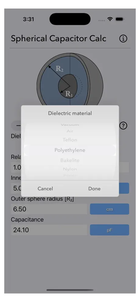 Spherical_Capacitor_Calculator iOS App Screenshot 2