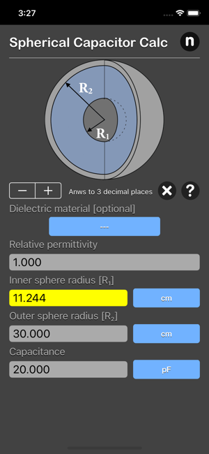 Spherical Capacitor Calculator iOS App for iPhone and iPad