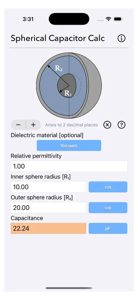 Spherical_Capacitor_Calculator iOS App Screenshot 3
