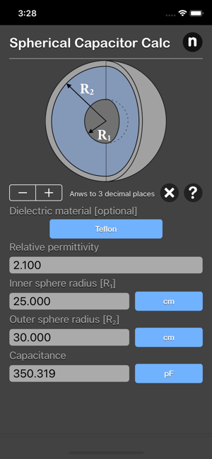 Spherical Capacitor Calculator iOS App for iPhone and iPad