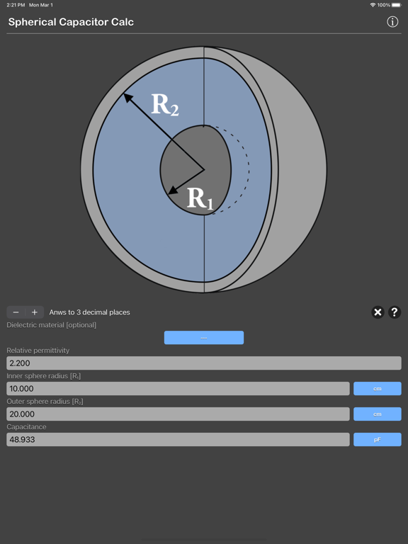Spherical_Capacitor_Calculator iPadOS App Screenshot 2