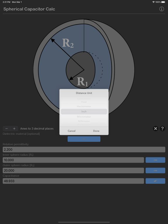 Spherical_Capacitor_Calculator iPadOS App Screenshot 3