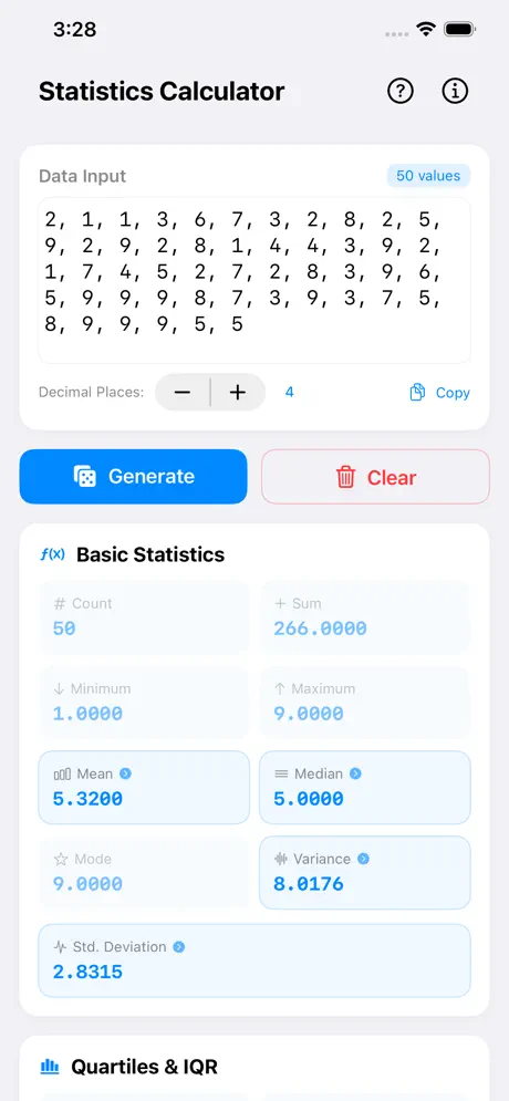 Statistics_Calculator_Plus iOS App Screenshot 1