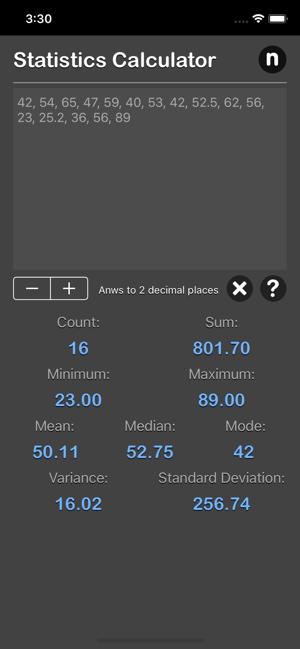 Statistics Calculator Plus iOS App for iPhone and iPad