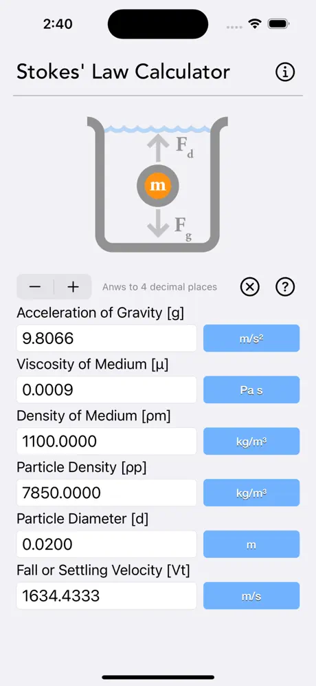 Stokes_Law_Calculator iOS App Screenshot 3