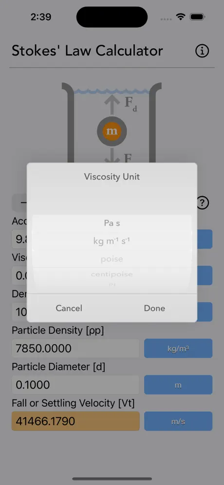 Stokes_Law_Calculator iOS App Screenshot 4