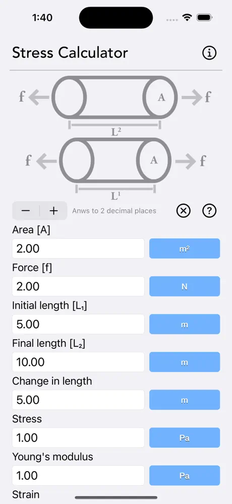 Stress_Strain_Calculator iOS App Screenshot 1