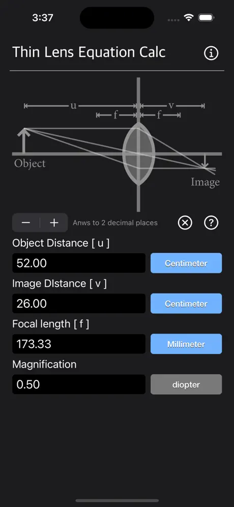 Thin_Lens_Equation_Calc iOS App Screenshot 6