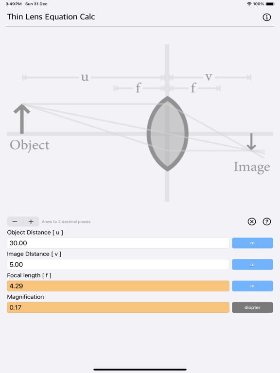Thin_Lens_Equation_Calc iPadOS App Screenshot 1